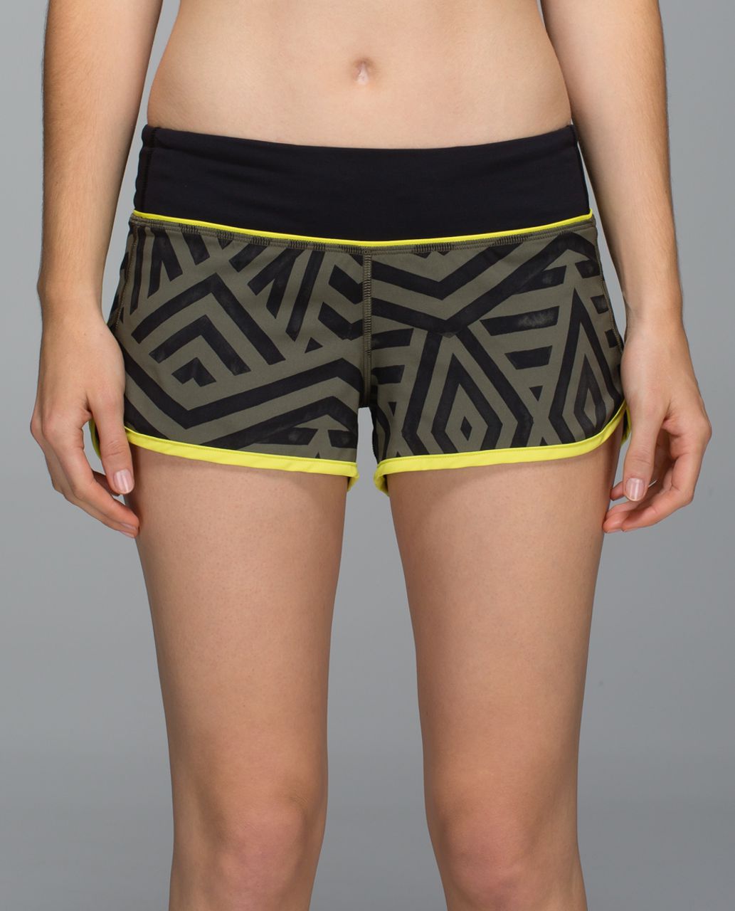 Lululemon Run:  Speed Short *4-way Stretch - Chevron Shuffle Fatigue Green Black / Split Pea / Black