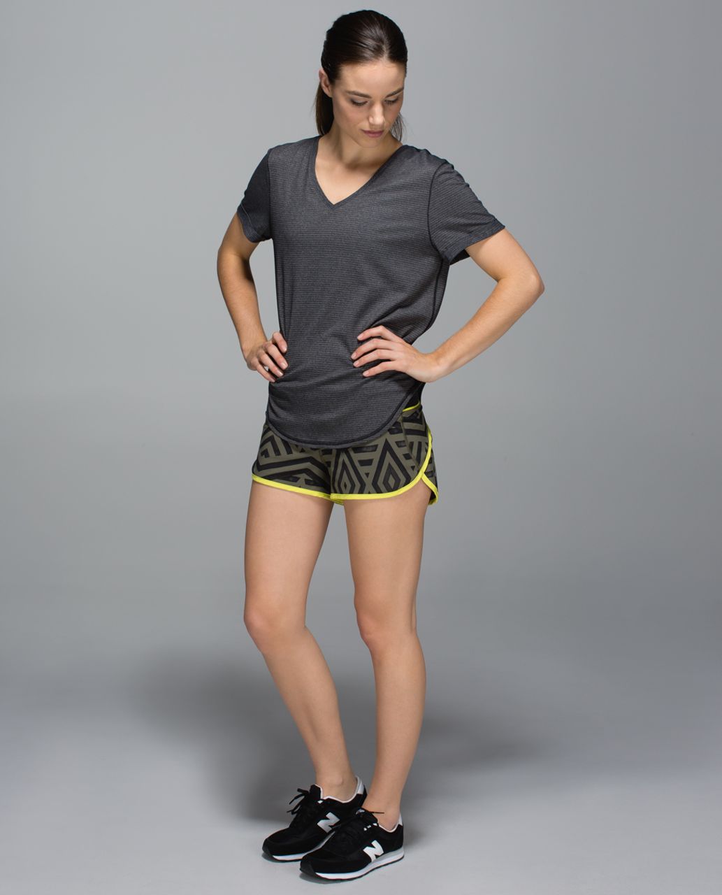 Lululemon Run:  Speed Short *4-way Stretch - Chevron Shuffle Fatigue Green Black / Split Pea / Black