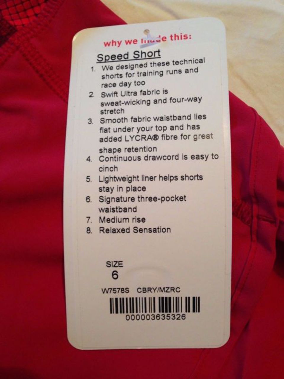 Lululemon Run:  Speed Short *4-way Stretch - Cranberry / Mini Ziggy Snake Red Tide Cranberry