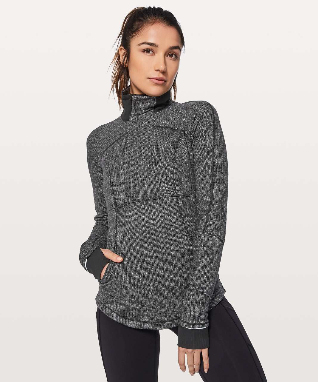 Lululemon Base Runner 1/2 Zip - Heathered Herringbone Heathered Black Black