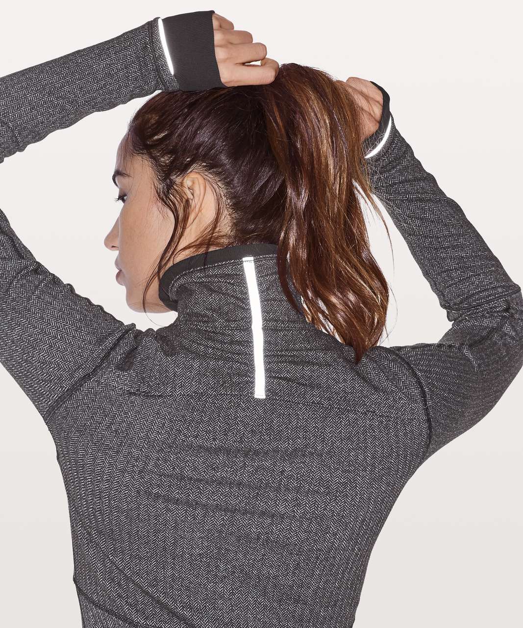 Lululemon Base Runner 1/2 Zip - Heathered Herringbone Heathered Black White  / Black - lulu fanatics