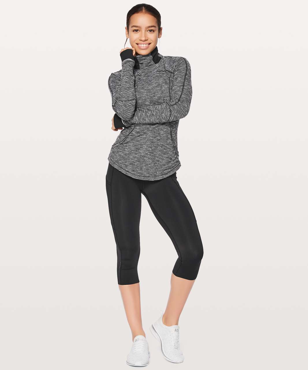 Lululemon Base Runner 1/2 Zip - Coco Pique Black White - lulu fanatics