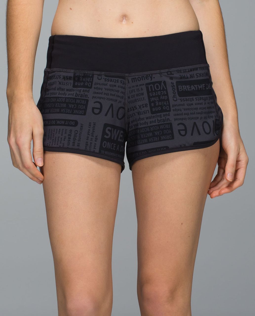 Lululemon Run:  Speed Short *4-way Stretch - Classic Manifesto Deep Coal Black / Black