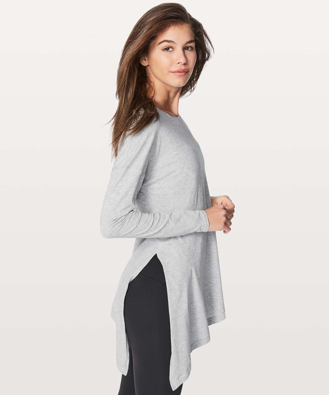 Lululemon Split Long Sleeve - Heathered Light Grey - lulu fanatics