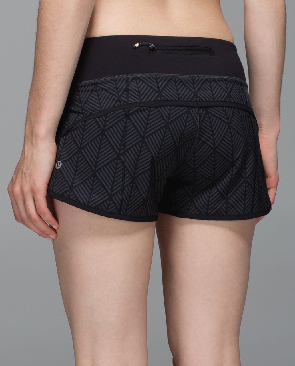 Lululemon Run:  Speed Short *4-way Stretch - Diamond Palm Deep Coal Black / Black