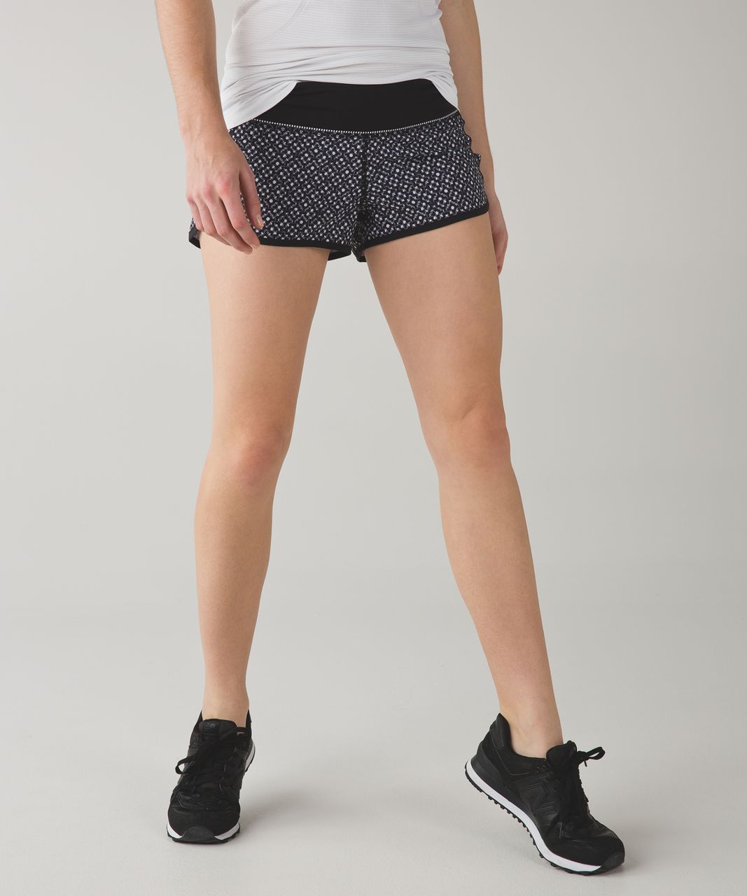 Lululemon Run:  Speed Short *4-way Stretch - Dottie Eyelet White Black / Black / Tonka Stripe Black White