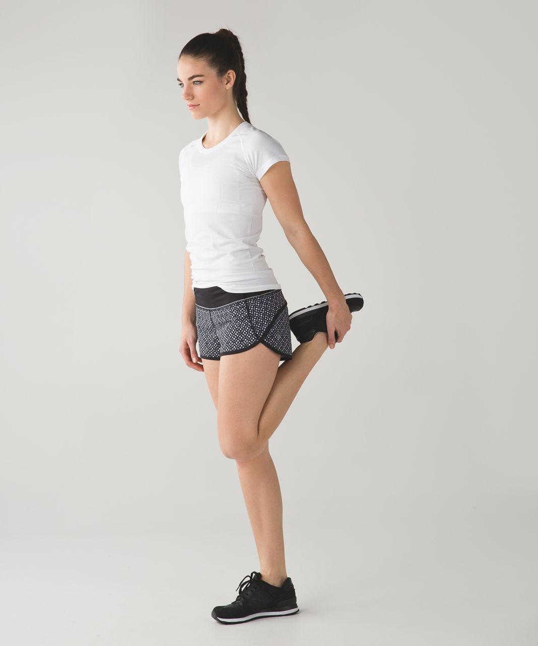 Lululemon Run:  Speed Short *4-way Stretch - Dottie Eyelet White Black / Black / Tonka Stripe Black White