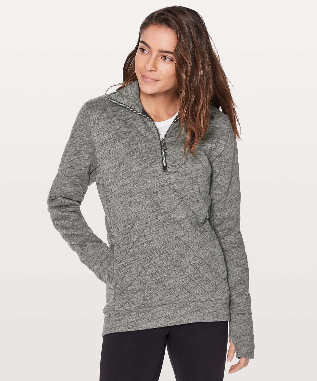 Lululemon Quarter Zip Performance Stretch Pullover Womens Dark Grey Thumb  Holes Size undefined - $25 - From Jessica