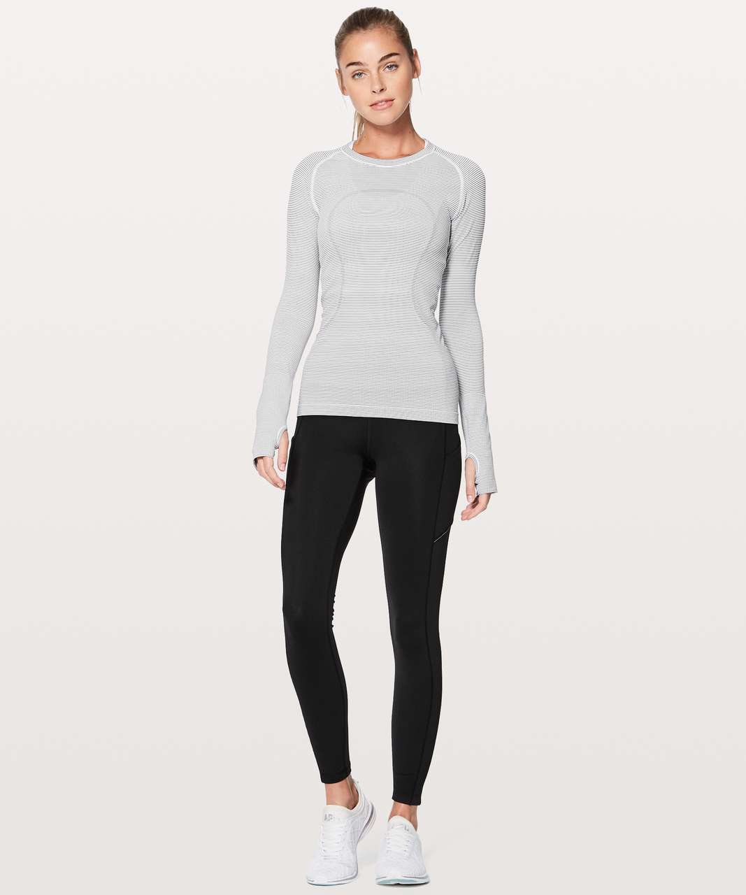 Lululemon Swiftly Tech Long Sleeve Crew - White / White / Black - lulu ...