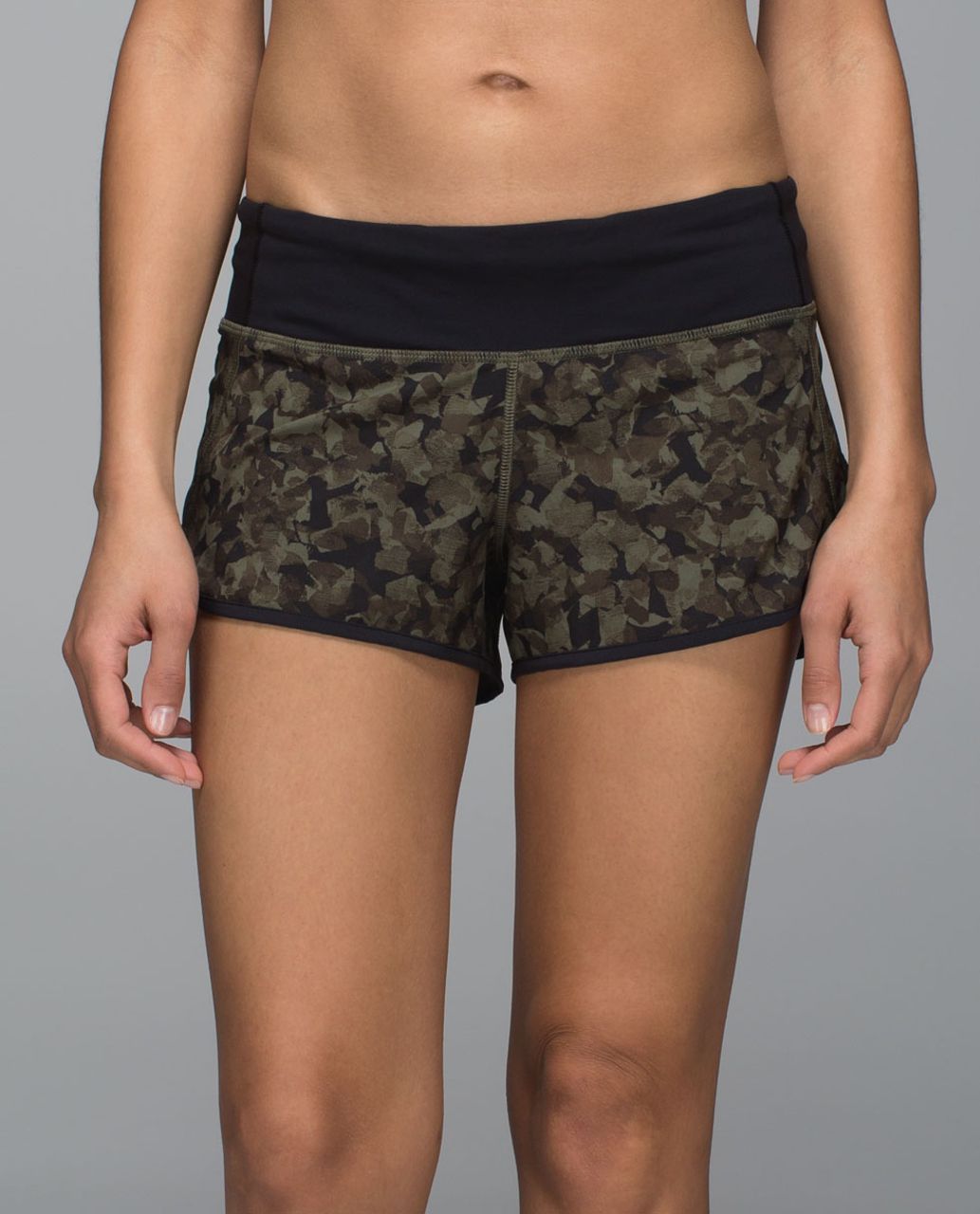 Lululemon Run:  Speed Short *4-way Stretch - Mystic Jungle Fatigue Green Black / Black