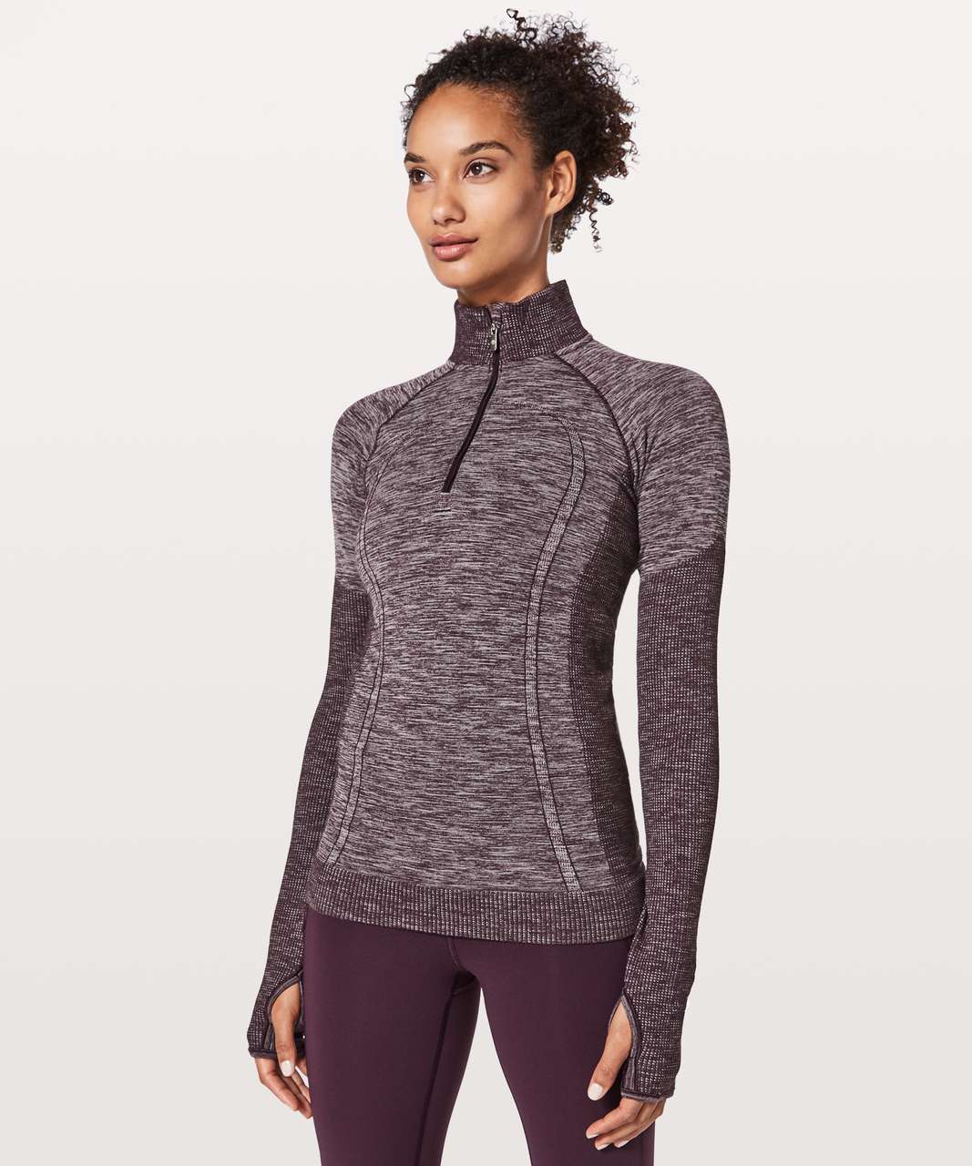 Lululemon Swiftly Wool 1/2 Zip - Black Cherry / White - lulu fanatics