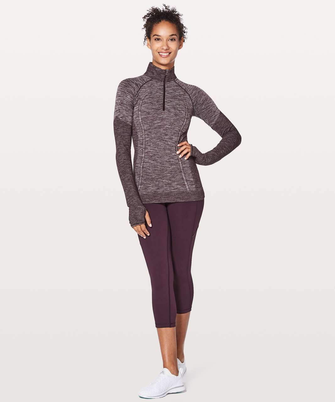 Lululemon Swiftly Wool 1/2 Zip - Black Cherry / White