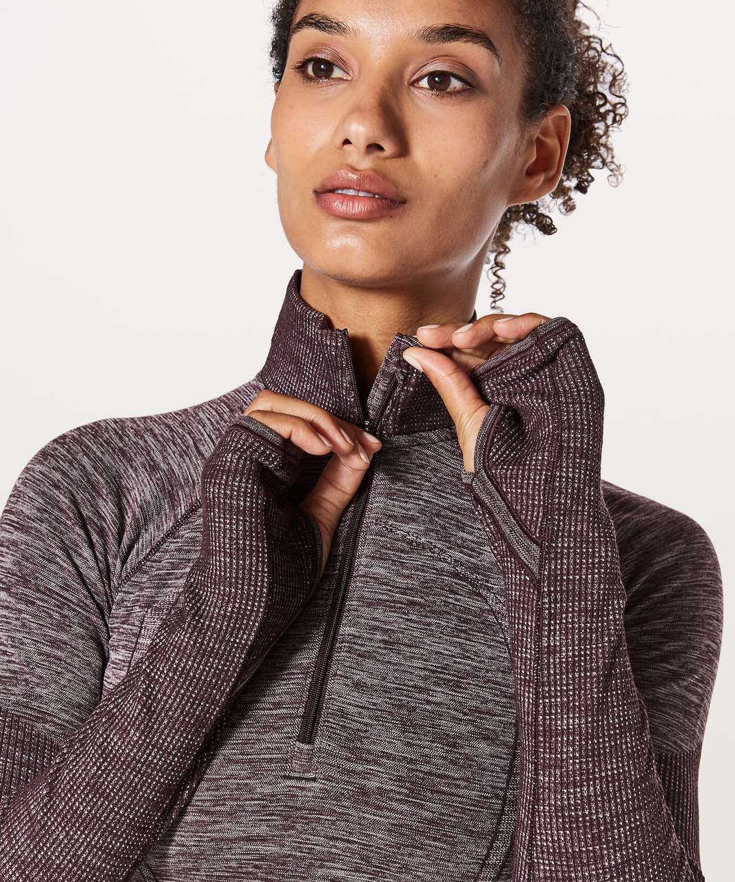 Lululemon Swiftly Wool 1/2 Zip - Black Cherry / White - lulu fanatics