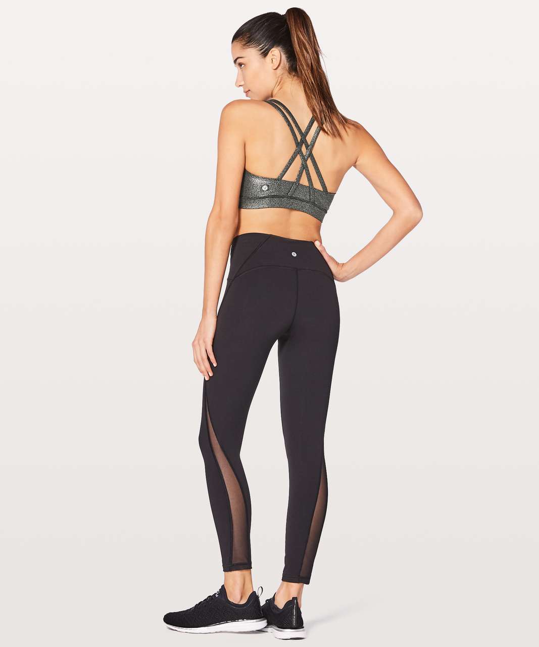 Lululemon Energy Bra - Luminosity Foil Print Black Silver - lulu fanatics