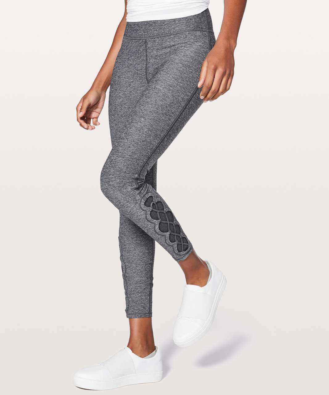 Lululemon 7/8 Leggings Grey Heathered Black High Rise Pockets Mesh