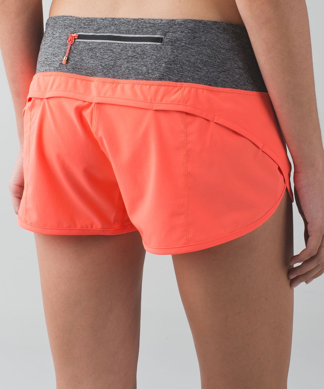 Lululemon Run:  Speed Short *Block-It Pocket - Grapefruit / Heathered Black