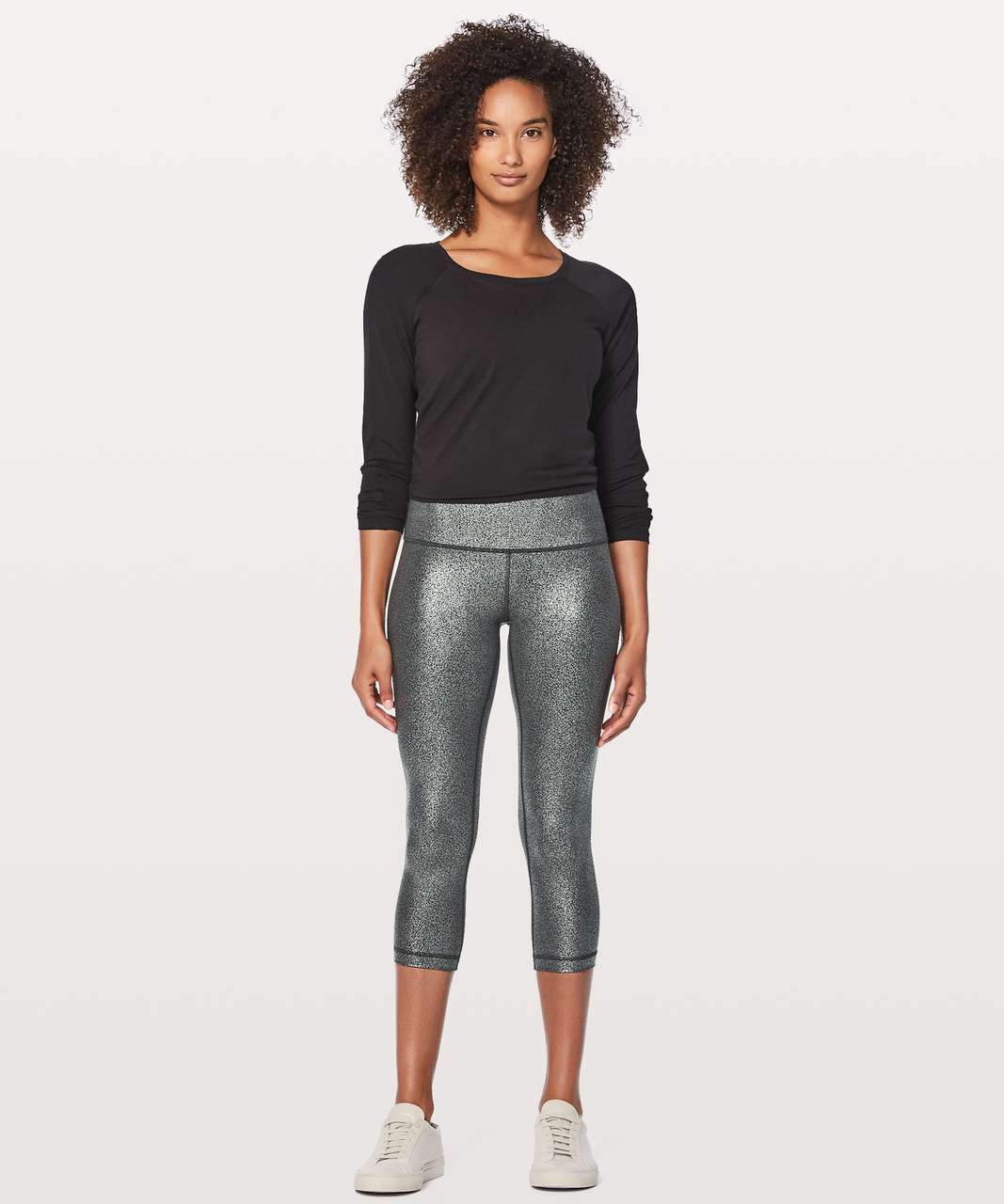 Lululemon Wunder Under Crop (Hi-Rise) *Full-On Luxtreme 21" - Luminosity Foil Print Black Silver