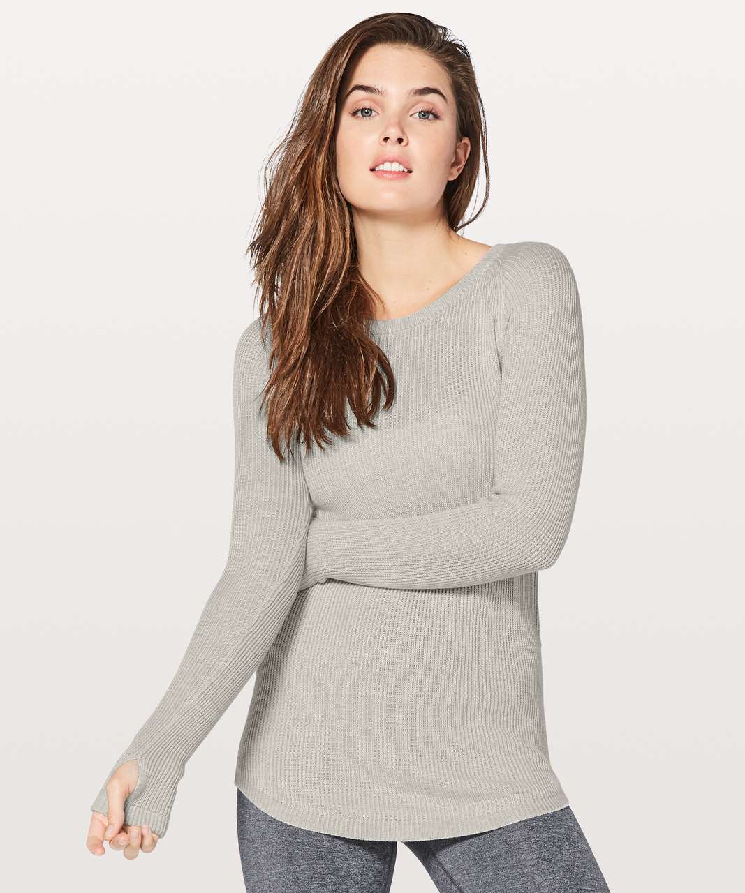 Lululemon Cabin Yogi Long Sleeve - White / Heathered Light Grey