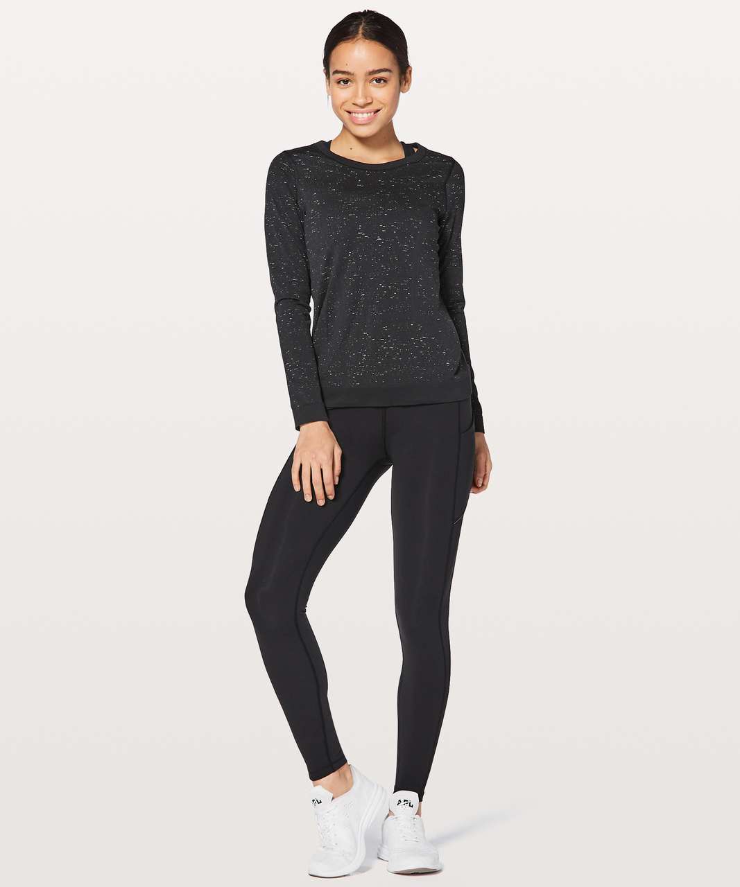 Lululemon Swiftly Tech Long Sleeve Crew *Sparkle - Black / White / Silver -  lulu fanatics