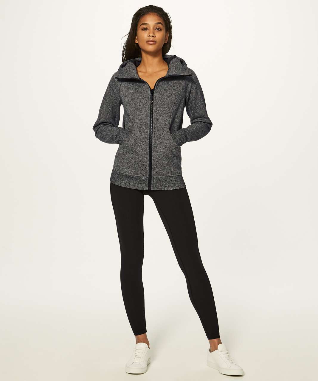 NEW Women Lululemon Scuba Full-Zip Hoodie Heathered Speckled Black Size 8