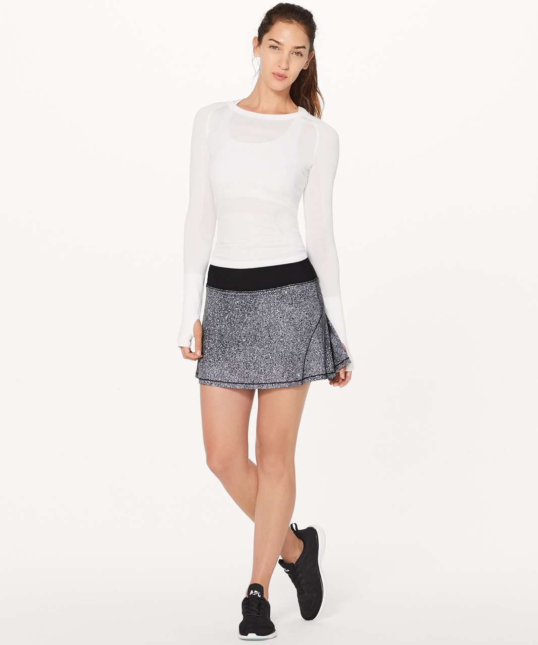 Lululemon Circuit Breaker Skirt II (Tall) 15" - Luminesce Splatter White Black / Black