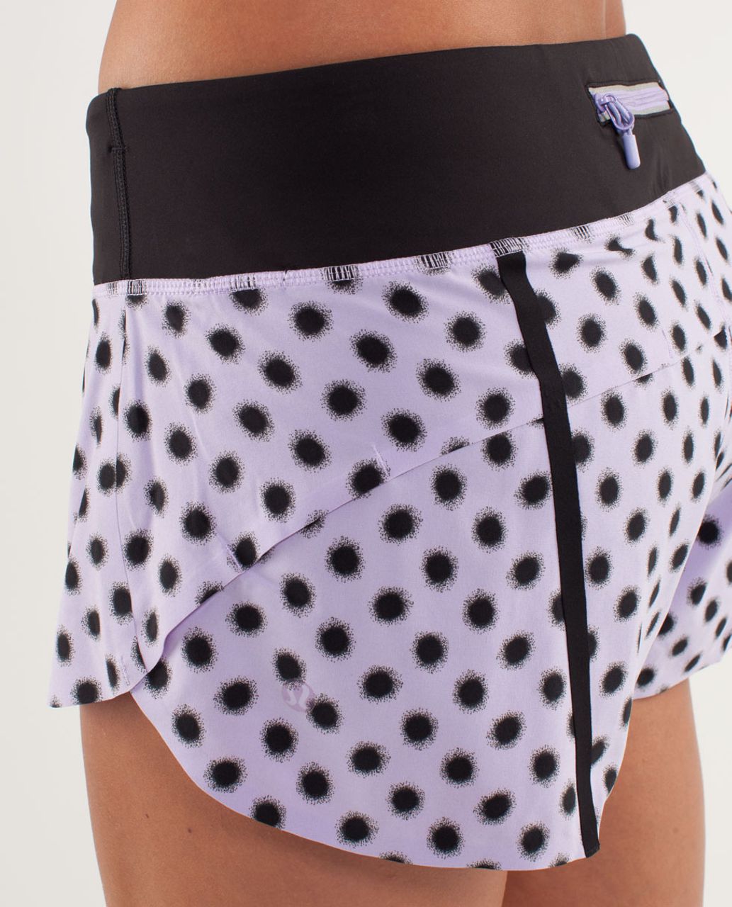 Lululemon Run:  Speed Short *Naked Seam - High Noon Dot Lilac / Black / Black