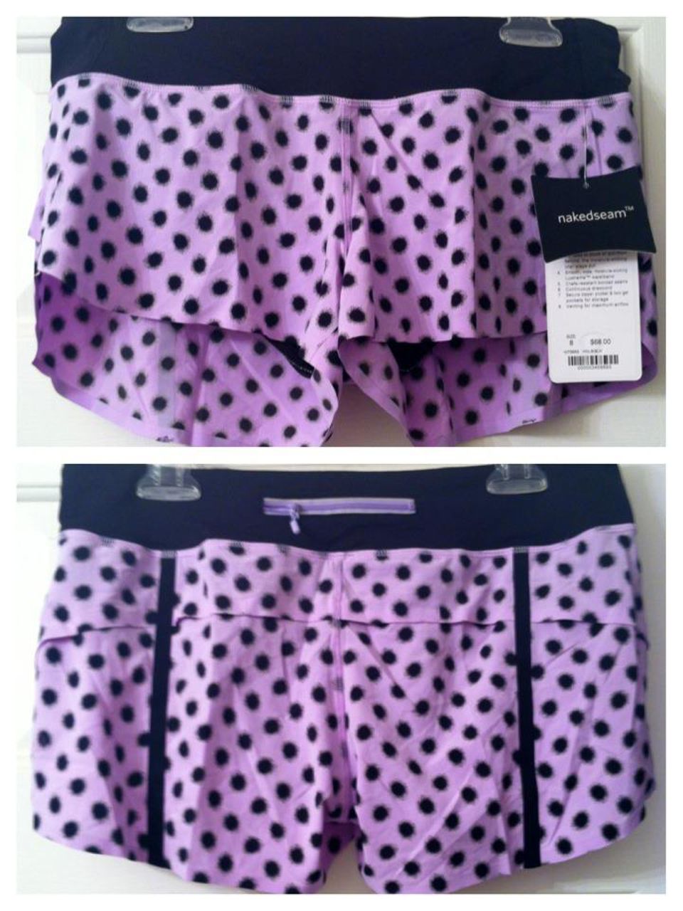 Lululemon Run:  Speed Short *Naked Seam - High Noon Dot Lilac / Black / Black