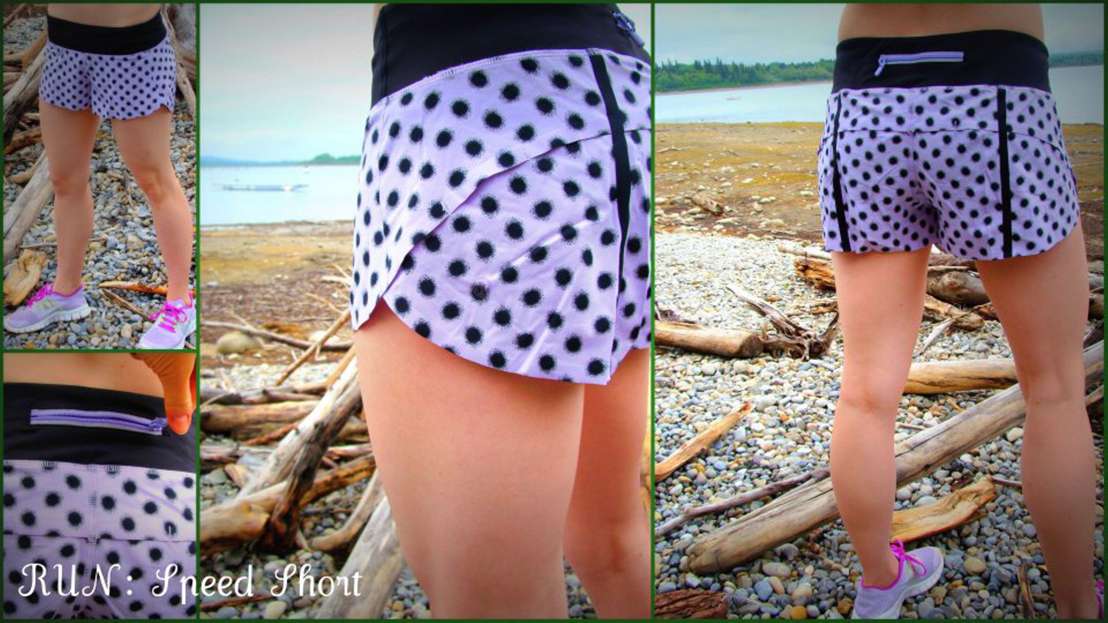 Lululemon Run:  Speed Short *Naked Seam - High Noon Dot Lilac / Black / Black