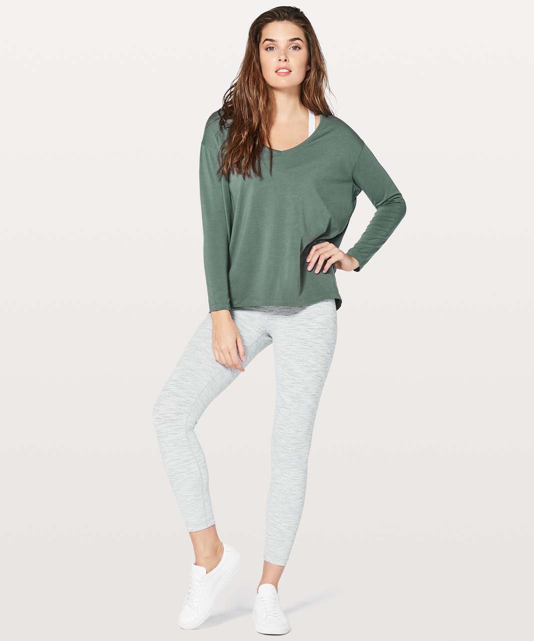 Lululemon Back In Action Long Sleeve V - Graphite Green