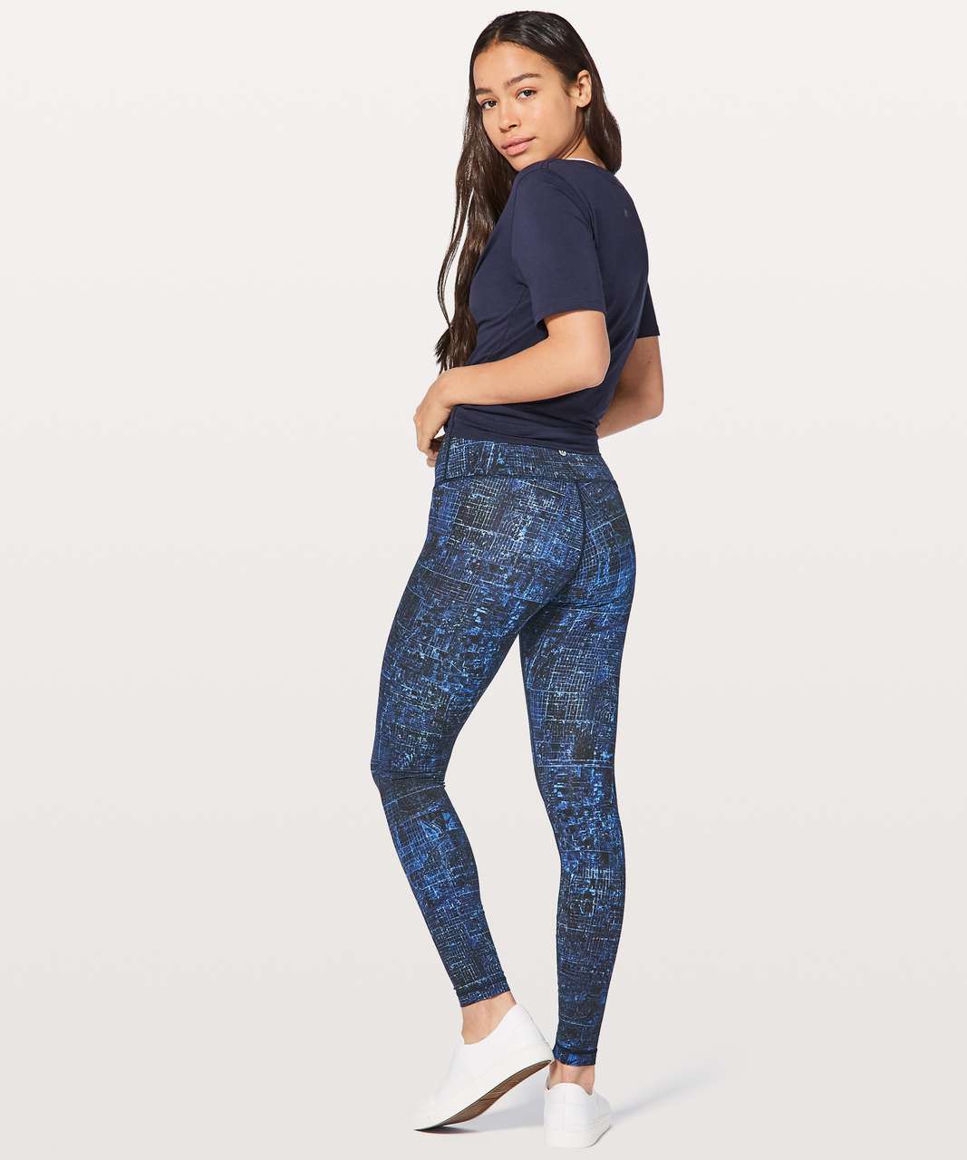 Lululemon Wunder Under Black Blue Paisley High Waisted Size 4.