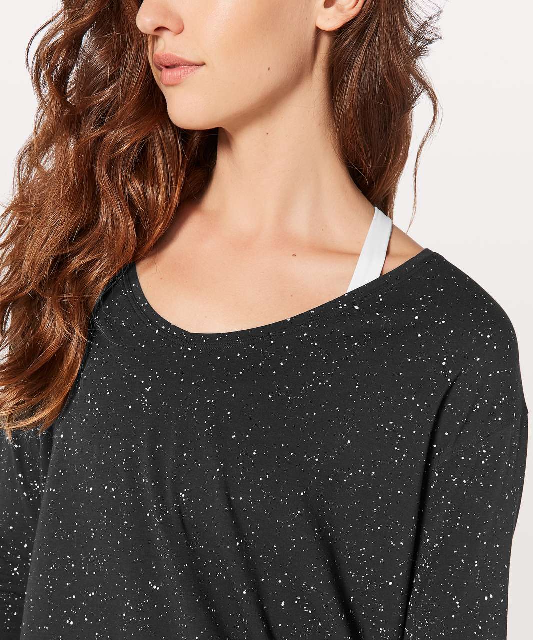 Lululemon Back In Action Long Sleeve V - Splatter Dye Black