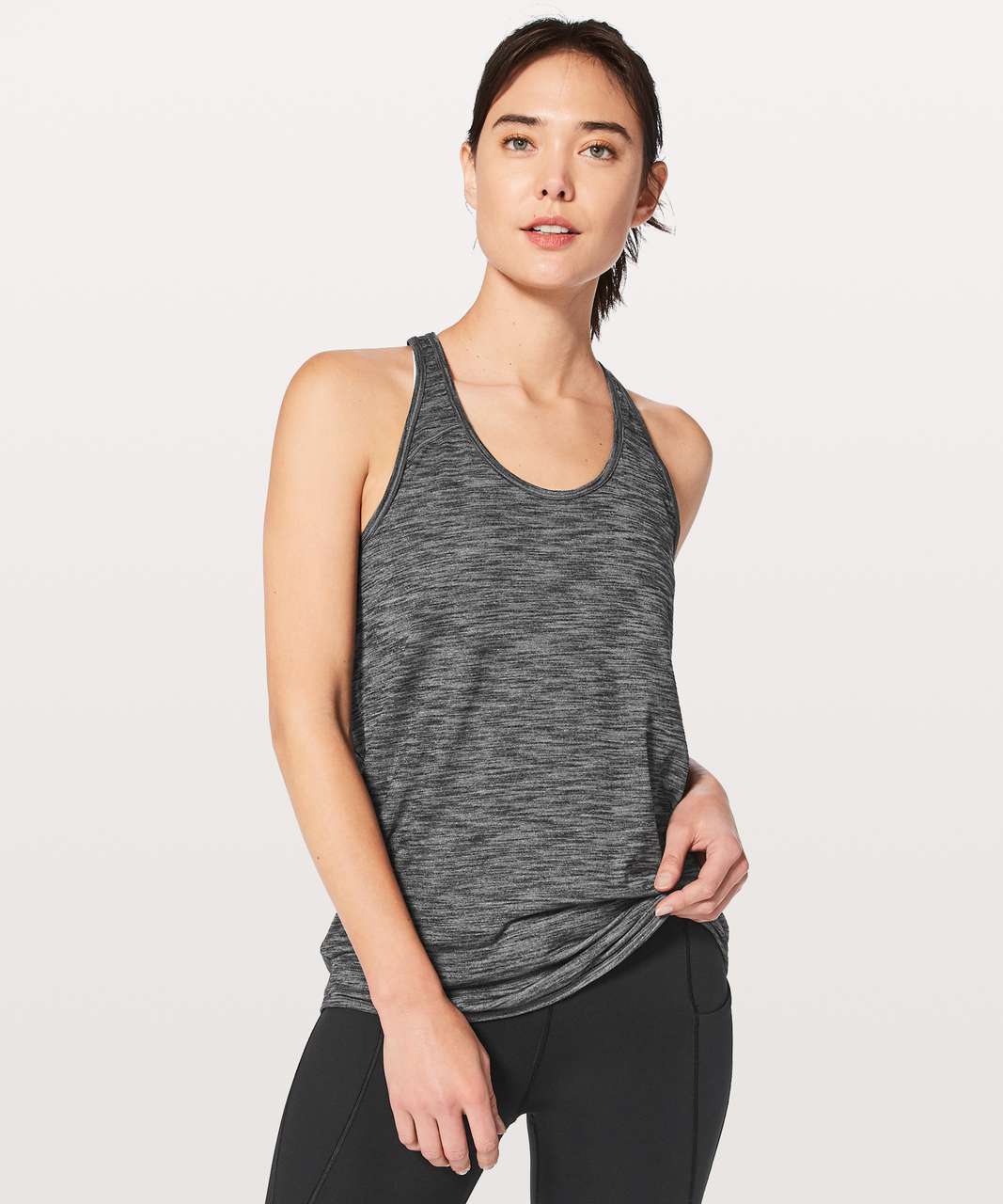 Lululemon Women Heathered Black Luxtreme Mesh Inserts If You're Lucky Tank  Top 6