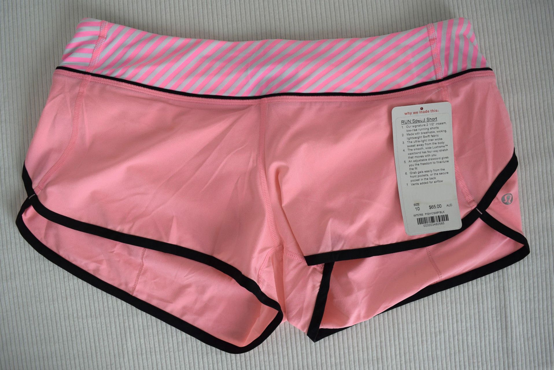 Lululemon Run:  Speed Short - Pink Shell / Classic Stripe White Pink Shell / Black