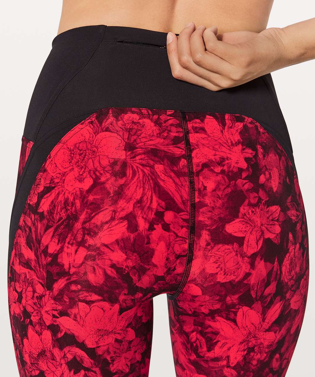 LULULEMON Train Times Crop Red Black Floral Print Workout Leggings