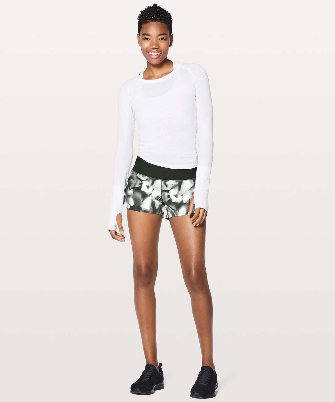 Lululemon Speed Up Short (Long) 4" - Mini Blush Blossom Alpine White Black / Black