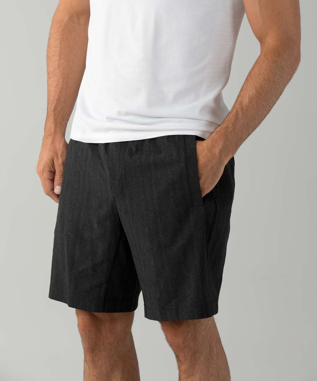 Lululemon Pace Breaker Lined Shorts 9 In Heather Allover Deep Coal Black