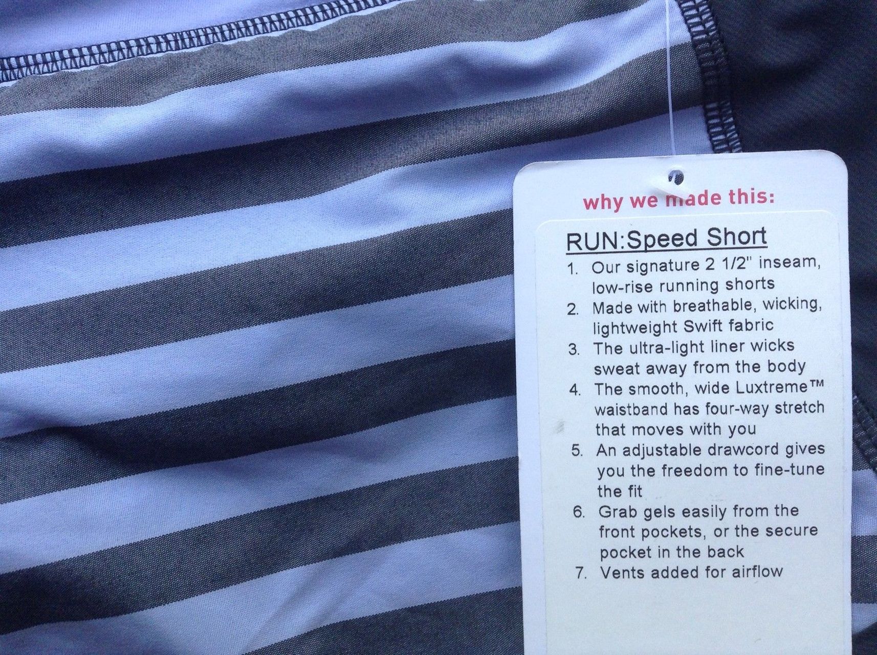 Lululemon Run:  Speed Short - Sea Stripe Polar Haze Black / Black