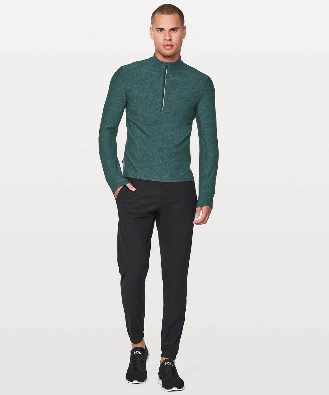 Lululemon Surge Warm 1/2 Zip - Heathered Nocturnal Teal / Black