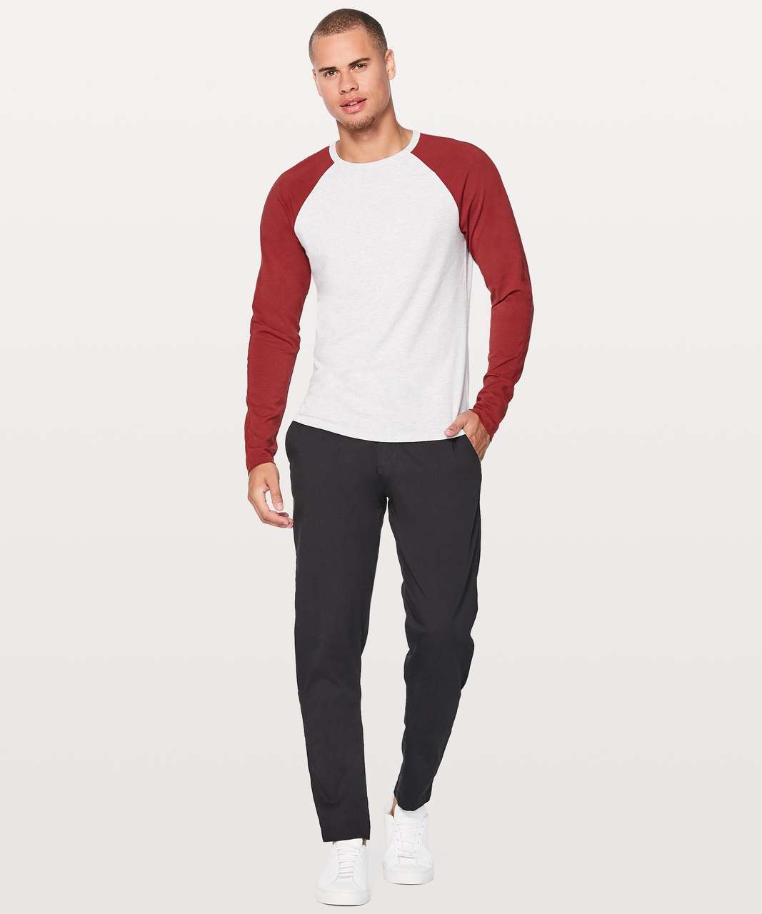 Lululemon Bodhi Long Sleeve - Heathered Core Ultra Light Grey / Oxblood