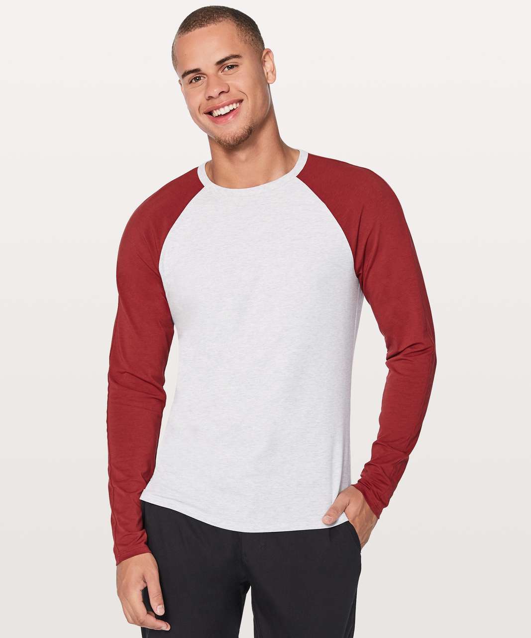 Lululemon Bodhi Long Sleeve - Heathered Core Ultra Light Grey / Oxblood