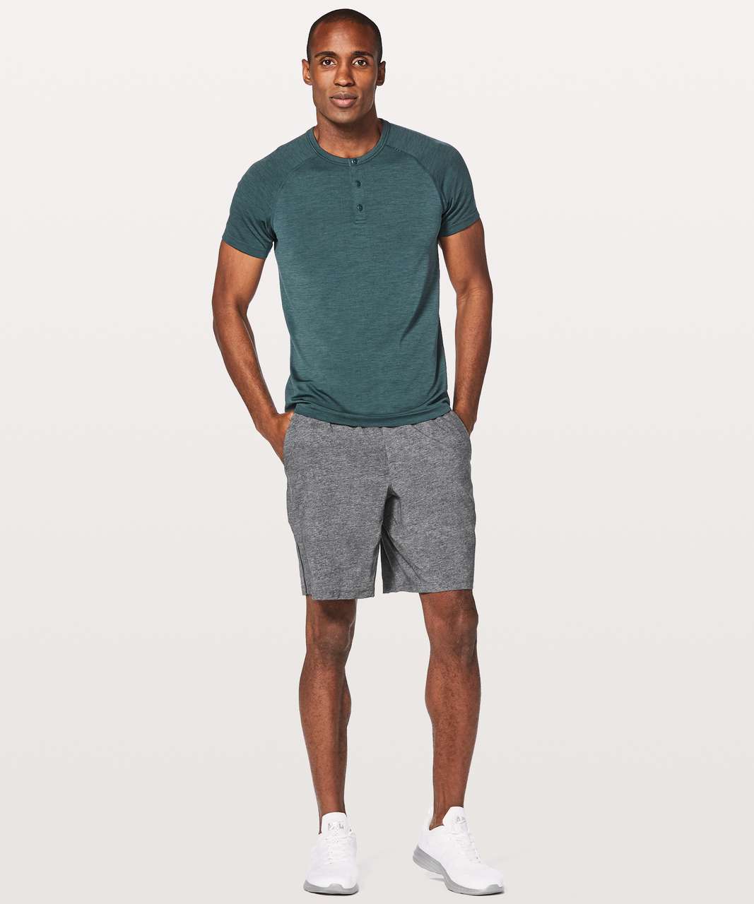 Lululemon Pace Breaker Short Linerless 9" - Heathered Texture Printed Greyt Deep Coal (First Release)