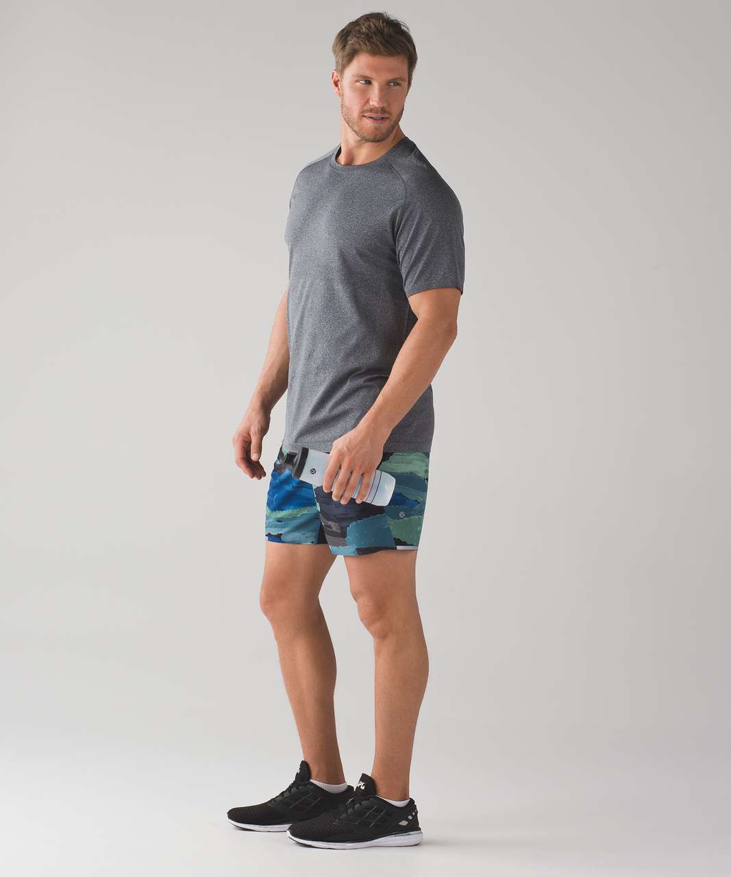 Lululemon Surge Short *Linerless 7" - Cactus Camo Desert Teal Vintage Green / Cactus Camo Deep Coal Black