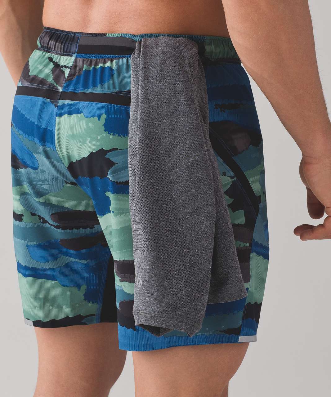 Lululemon Surge Short *Linerless 7" - Cactus Camo Desert Teal Vintage Green / Cactus Camo Deep Coal Black