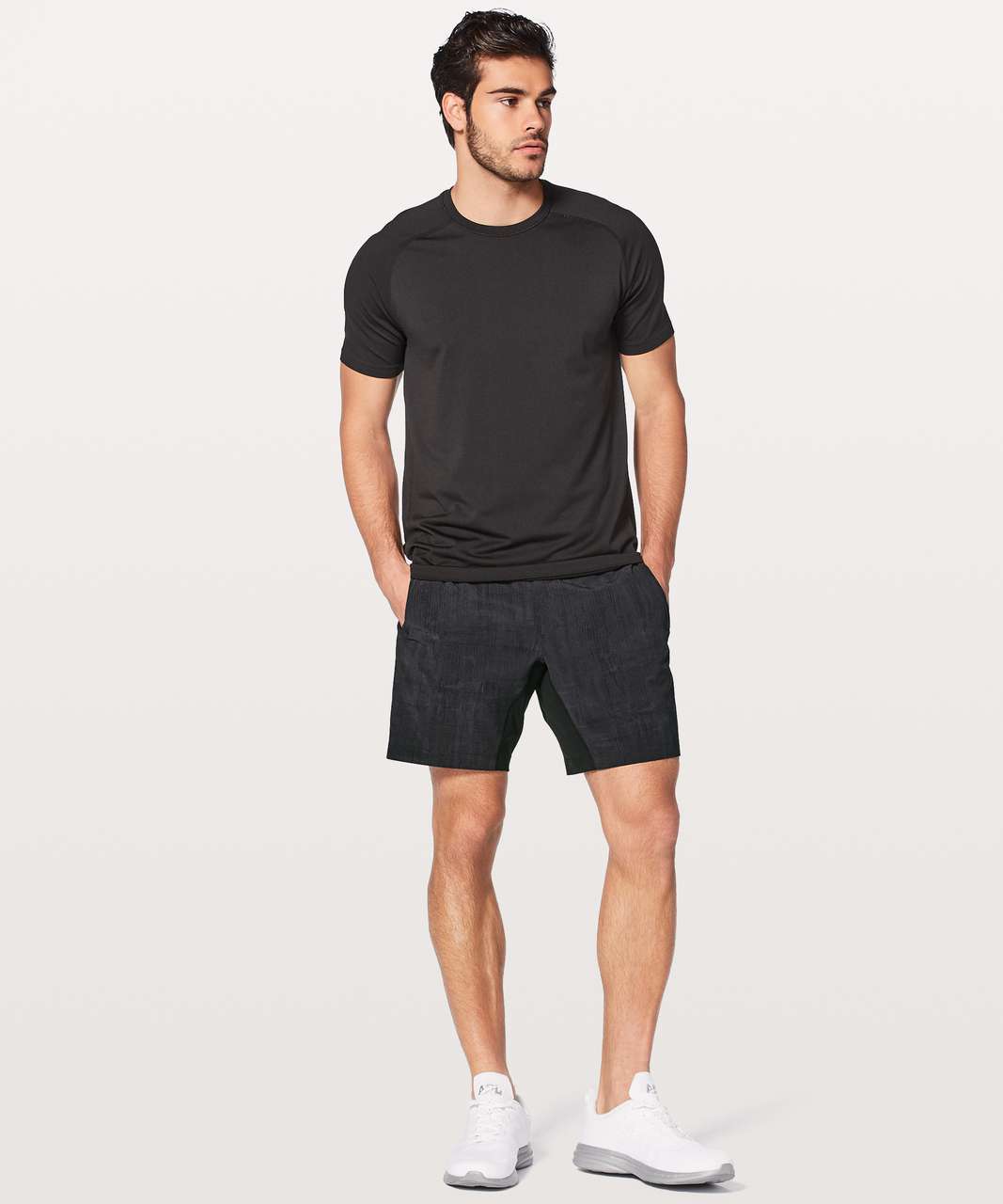 Lululemon Surge Short *Linerless 7 - Heathered Texture Printed Greyt Deep  Coal - lulu fanatics