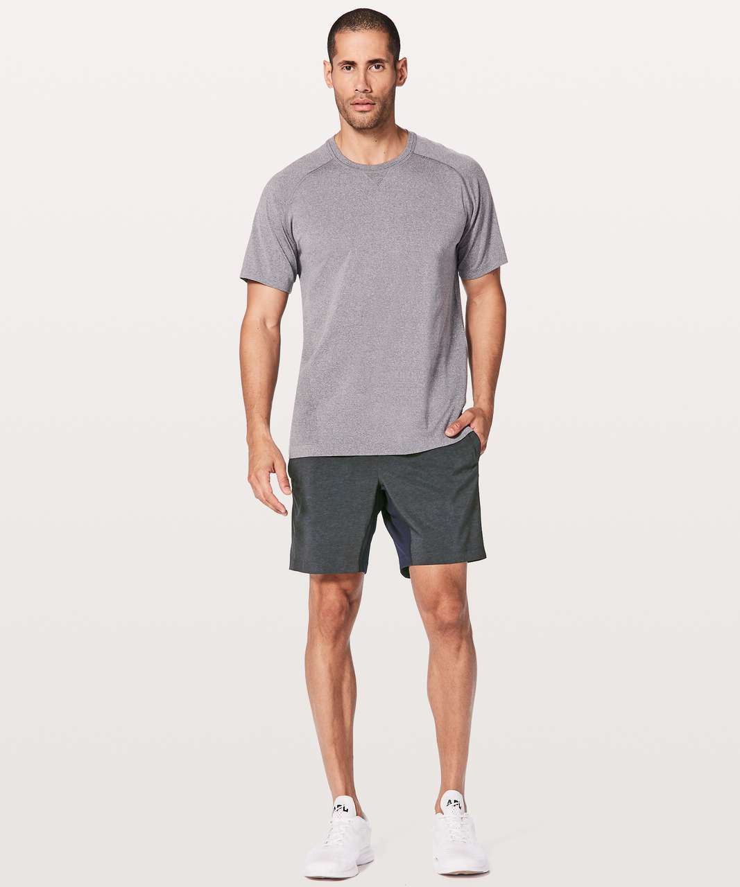 Lululemon Pace Breaker Short Linerless 9 - Heathered Texture Printed Greyt  Deep Coal (First Release) - lulu fanatics