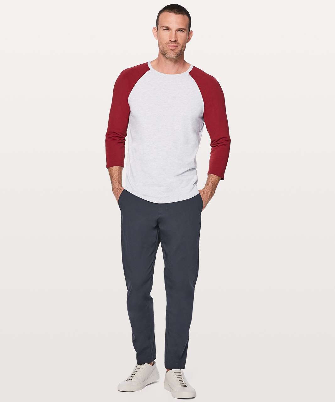 Lululemon Bodhi 3/4 Sleeve - Heathered Core Ultra Light Grey / Oxblood