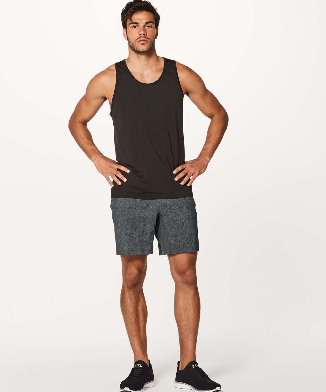 Lululemon Surge Short *Linerless 7 - Heathered Texture Printed Greyt Deep  Coal - lulu fanatics