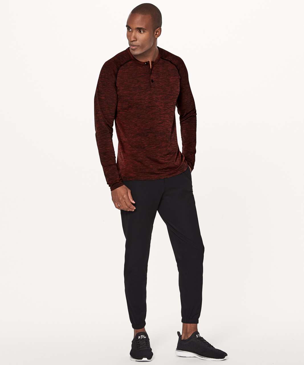 Lululemon Metal Vent Tech Long Sleeve Henley - Oxblood / Black - lulu ...