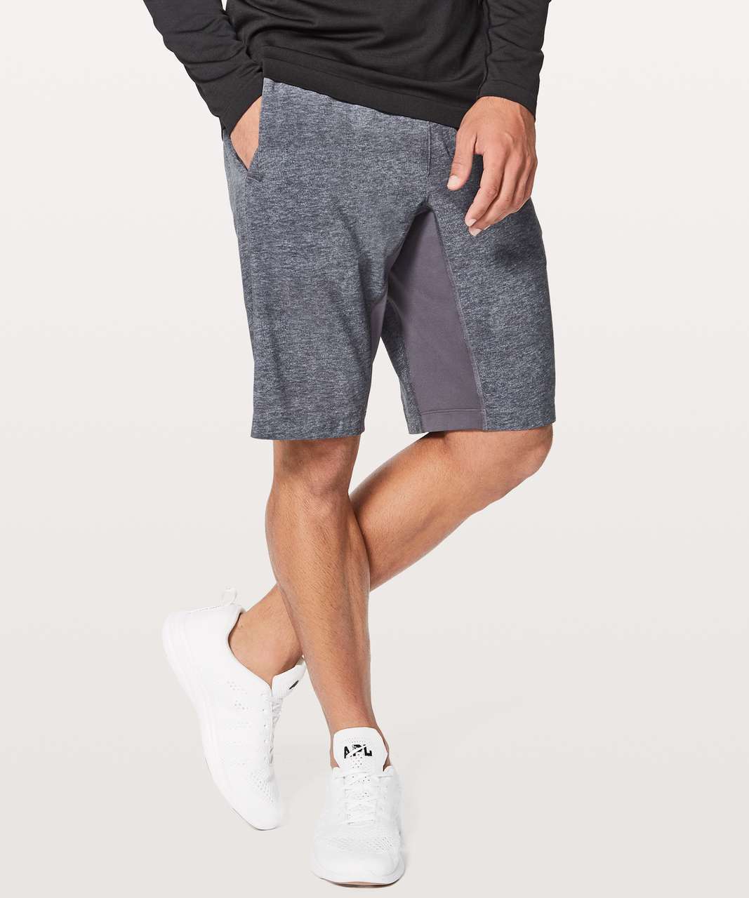 Lululemon Pace Breaker Short Linerless 9 - Heathered Texture Printed Greyt  Deep Coal (First Release) - lulu fanatics