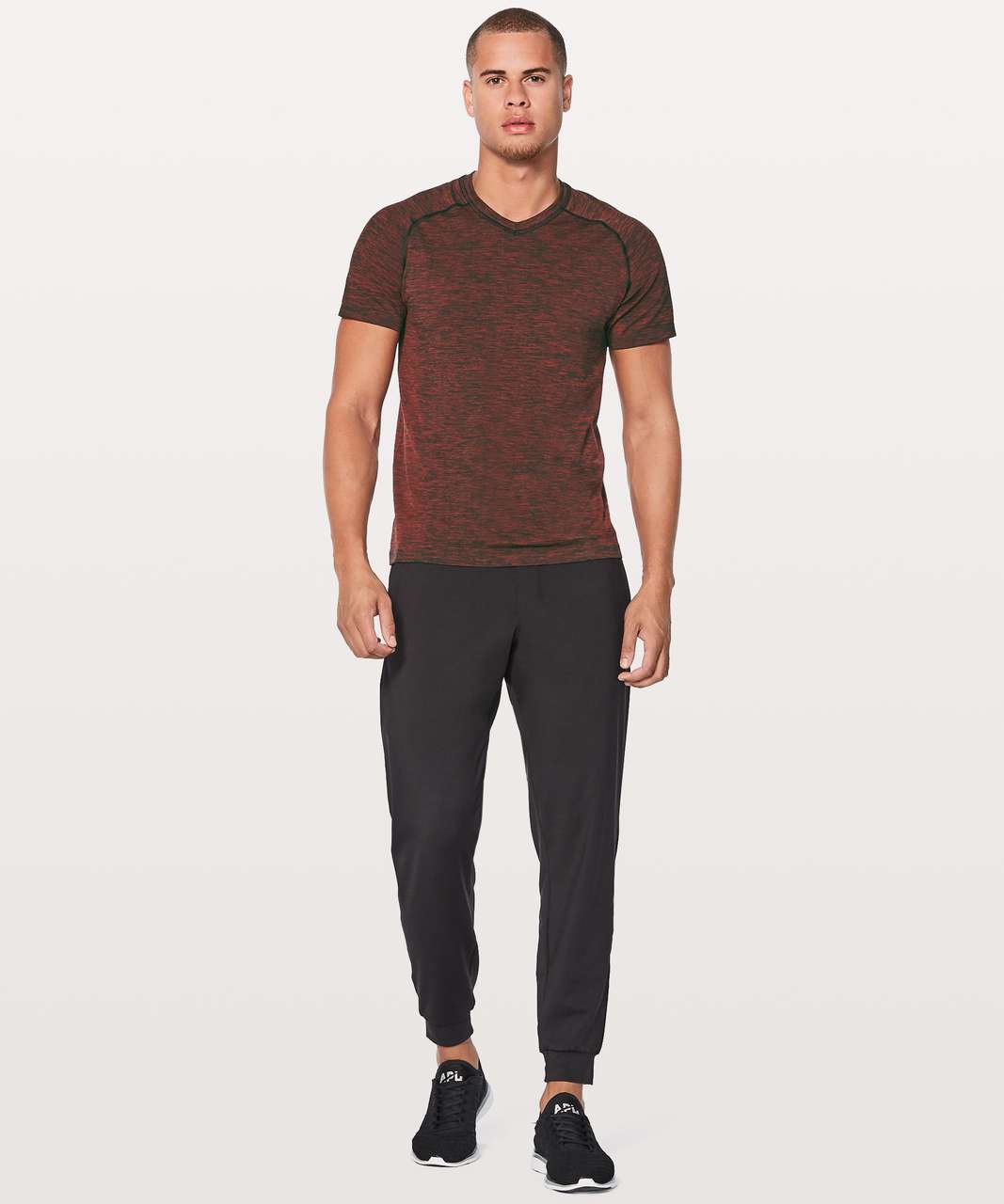 Lululemon Metal Vent Tech Short Sleeve V - Oxblood / Black